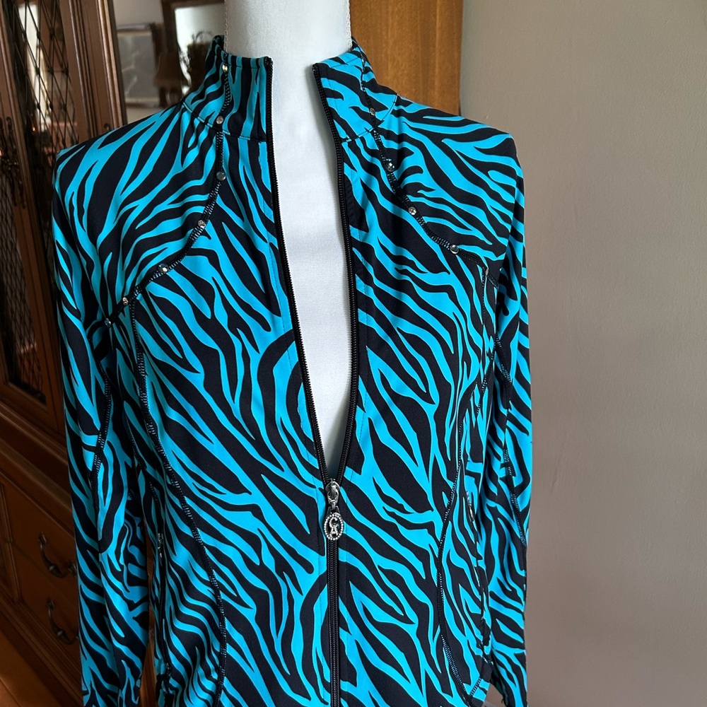 Christine Alexander Blue and Black Zebra Print Jacket